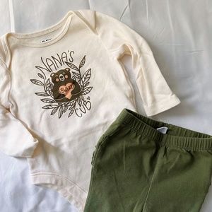 OLD NAVY beige long sleeve onesie + dark green pant set